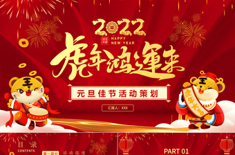 2022虎年鴻運(yùn)來PPT紅色喜慶慶元旦迎新年元旦晚會(huì)活動(dòng)策劃方案模板