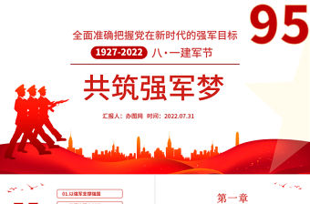 共筑強軍夢全面準確把握黨在新時代的強軍目標PPT紅色黨政風熱烈慶祝中國人民解放軍建軍95周年課件模板