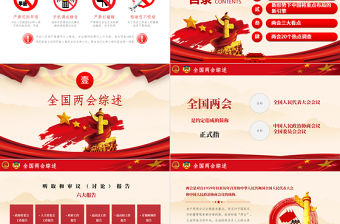 紅色 黨政風大氣聚焦2021第十三屆人大政協(xié)會議奮進新征程PPT
