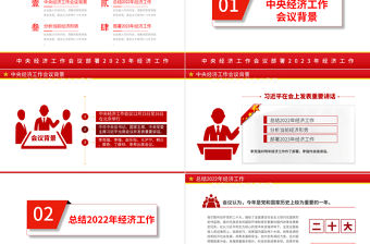 2023中央經濟工作會議PPT紅色黨政風經濟工作怎么干定調經濟工作重點黨員干部學習課件