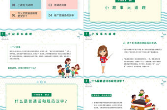 2021推廣普通話寫好規范字PPT卡通可愛九月普通話推廣宣傳周主題班會課件模板