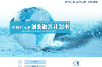 冰爽水元素商業(yè)創(chuàng)業(yè)策劃書計劃書PPT模板