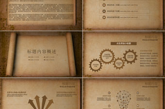 復(fù)古牛皮紙卷軸工作總結(jié)ppt模板