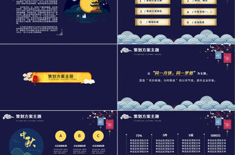 藍色扁平中國風中秋佳節ppt模板