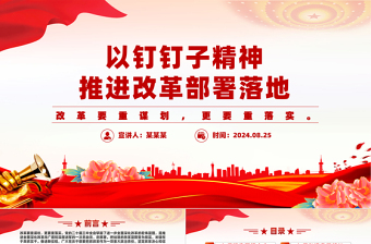 以釘釘子精神推進(jìn)改革部署落地PPT紅色黨政風(fēng)黨課課件