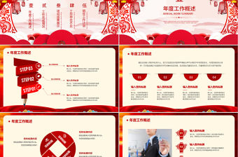 原創豬年紅色喜慶新年計劃工作總結匯報模板-版權可商用