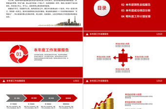 2019年紅色工作總結銷售工作匯報PPT模板幻燈片