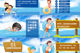 2020年卡通小學生安全教育游泳防溺水講座PPT