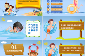 暑期兒童小學(xué)生防溺水安全教育PPT模板