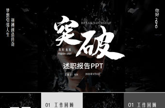暗黑簡約風突破自我企業文化宣傳工作總結計劃ppt模板