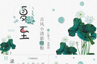 中國風(fēng)小清新荷葉二十四節(jié)氣夏至PPT模板