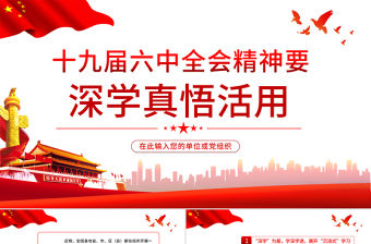 深學真悟活用十九屆六中全會精神PPT紅色簡潔深學為基學深學透真悟為要悟真務實活用為實用好用活黨員思想教育黨課