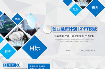 簡約藍色創業計劃書PPT模板