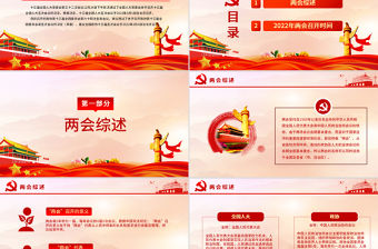喜迎2022年全國兩會PPT紅色喜慶聚焦兩會關注民生深入貫徹學習兩會精神黨課課件