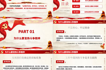 紅色大氣簡約黨政風大力弘揚新時代斗爭精神不忘初心牢記使命ppt