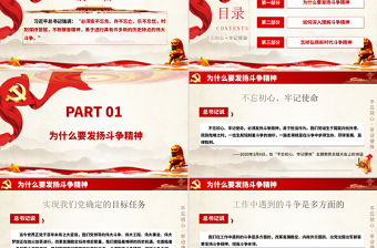 紅色大氣簡約黨政風(fēng)大力弘揚(yáng)新時(shí)代斗爭精神不忘初心牢記使命ppt