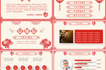 2017贏戰雞年剪紙風格述職報告PPT模板