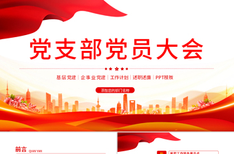 2021黨支部黨員大會PPT紅色大氣基層黨組織黨務工作總結問題分析及工作計劃黨課模板下載