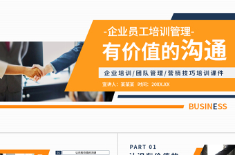 企業(yè)員工培訓PPT橙色簡潔風有價值的溝通員工培訓下載
