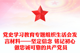 黨史學(xué)習(xí)教育專題組織生活會(huì)發(fā)言材料——堅(jiān)定信念 銘記初心 做忠誠可靠的共產(chǎn)黨員
