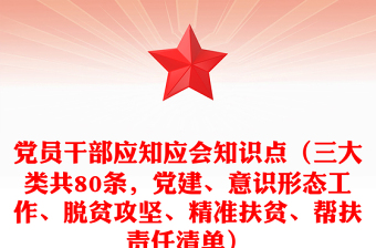 黨員干部應(yīng)知應(yīng)會知識點(diǎn)（三大類共80條，黨建、意識形態(tài)工作、脫貧攻堅(jiān)、精準(zhǔn)扶貧、幫扶責(zé)任清單）