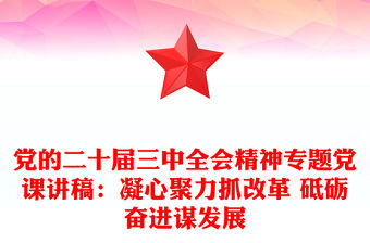 黨的二十屆三中全會精神專題黨課稿子：凝心聚力抓改革 砥礪奮進謀發展