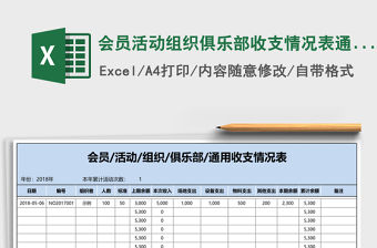 會員活動組織俱樂部收支情況表通用模板