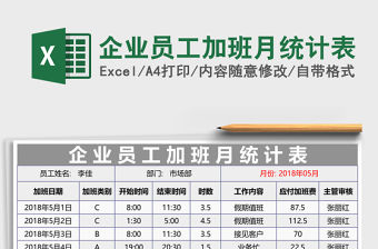 企業員工加班月統計表