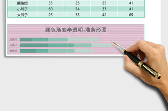 綠色漸變透明堆積條形圖excel模板
