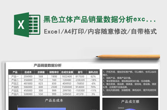 黑色立體產品銷量數據分析excel模板