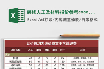 裝修人工及材料報價參考excel模板