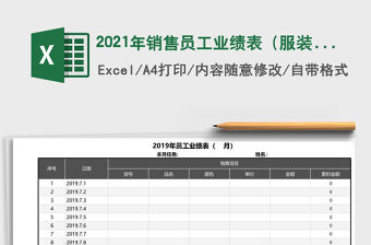 2021年銷售員工業績表（服裝）