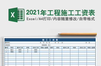 2021年工程施工工資表