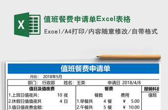 值班餐費(fèi)申請(qǐng)單Excel表格