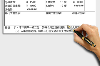 值班餐費申請單Excel表格