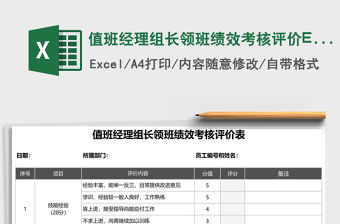 值班經(jīng)理組長領(lǐng)班績效考核評價Excel表格