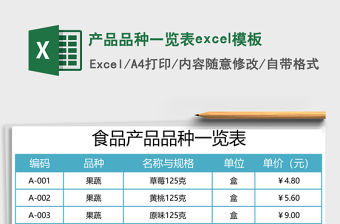 產(chǎn)品品種一覽表excel模板