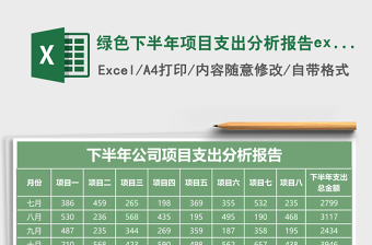 綠色下半年項目支出分析報告excel模板表格