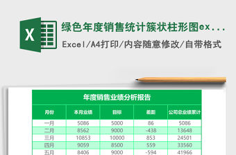 綠色年度銷售統計簇狀柱形圖excel模板