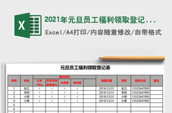 2021年元旦員工福利領(lǐng)取登記表