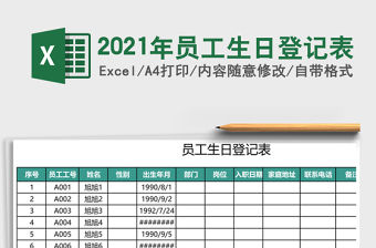 2021年員工生日登記表