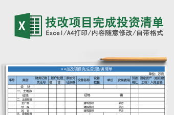 技改項目完成投資清單