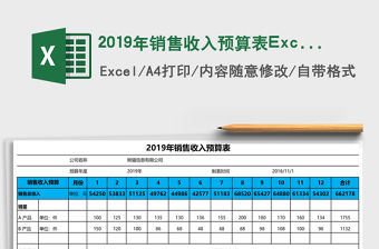 2019年銷售收入預(yù)算表Excel模板