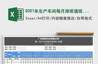 2021年生產車間每月排班值班計劃表