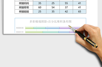 彩色霧面百分比堆積條形圖excel模板