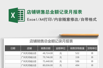 店鋪銷售總金額記錄月報表