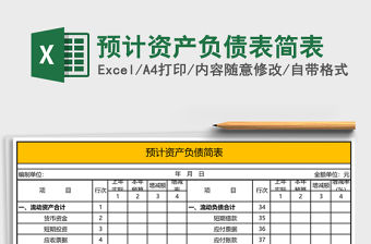 預計資產負債表簡表