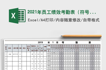 2021年員工績效考勤表（符號代表自動計算）
