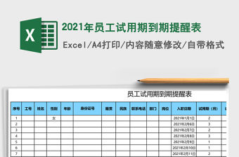 2021年員工試用期到期提醒表