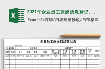2021年企業(yè)員工返崗信息登記表
